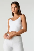 Camisole cÃ´telÃ©e sans couture avec lisÃ©rÃ© de dentelle et encolure en V