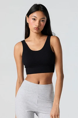 Seamless Ribbed Scoop Neck Cropped Tank with Built-in Cups