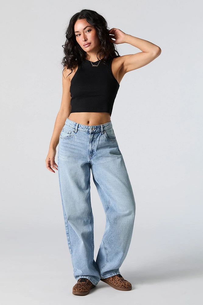 Ribbed High Neck Cropped Tank