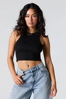 Ribbed High Neck Cropped Tank