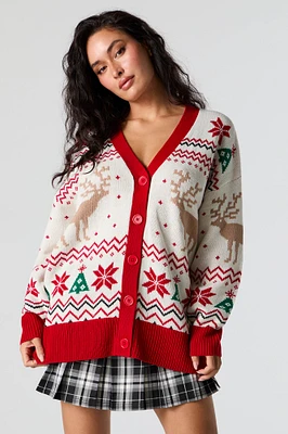 Cardigan de Noël en tricot jacquard à imprimé Renne