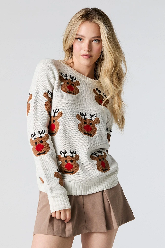 Chandail de Noël en tricot jacquard à imprimé Rudolph