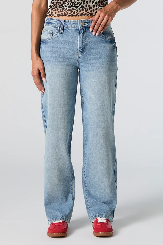 Medium Wash Slouchy Straight Leg Jean