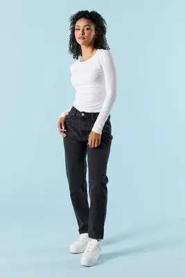 Black Wash Denim Mom Jean