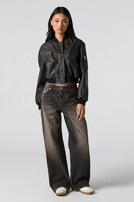 Black Latte Wash Low Rise Wide Leg Jean