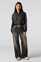 Black Latte Wash Low Rise Wide Leg Jean
