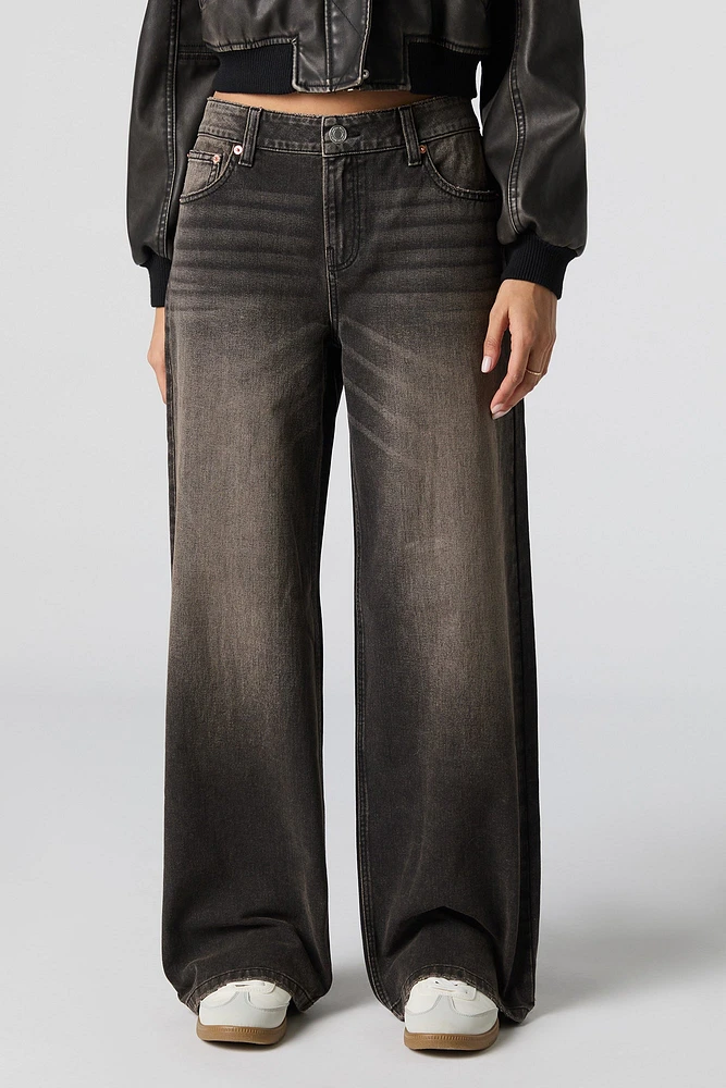 Black Latte Wash Low Rise Wide Leg Jean