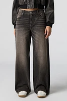 Black Latte Wash Low Rise Wide Leg Jean