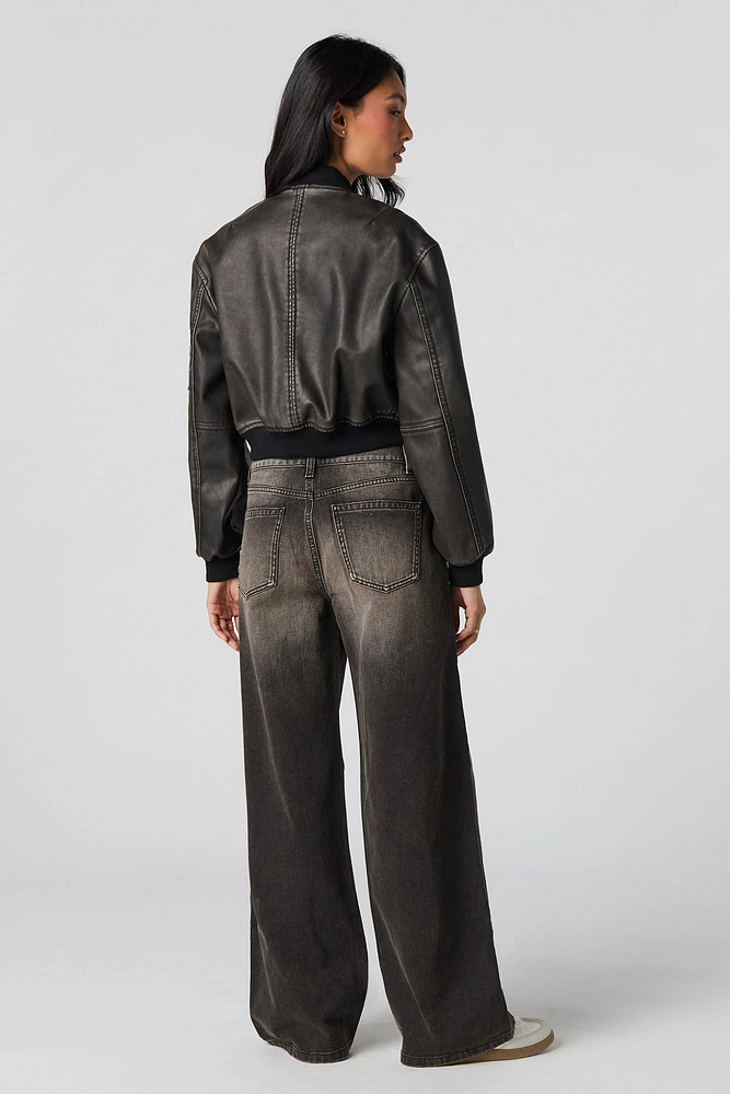 Black Latte Wash Low Rise Wide Leg Jean