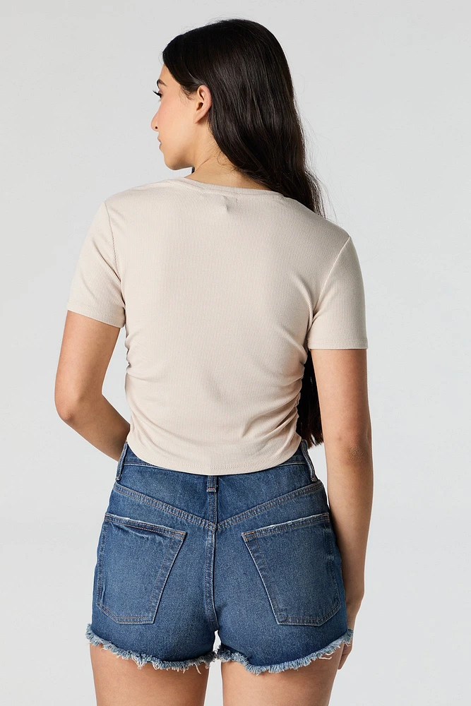 Ribbed Side Cinched Cropped T-Shirt