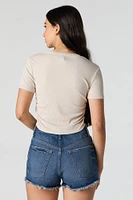 Ribbed Side Cinched Cropped T-Shirt