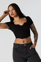 Ribbed Corset Short Sleeve Crop Top