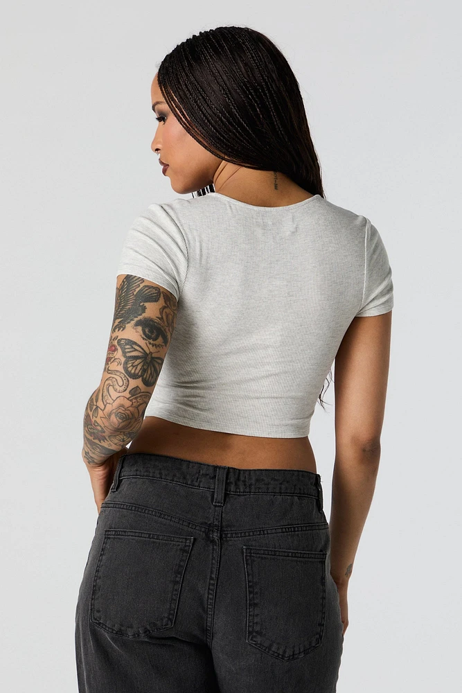 Ribbed Corset Short Sleeve Crop Top