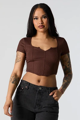 Ribbed Corset Short Sleeve Crop Top