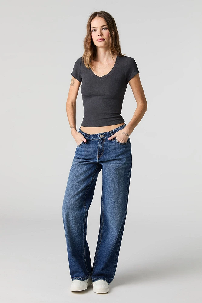 Ribbed V-Neck T-Shirt