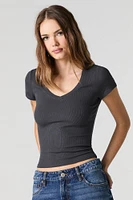 Ribbed V-Neck T-Shirt
