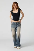 Ribbed Scoop Neck Cap Sleeve Top