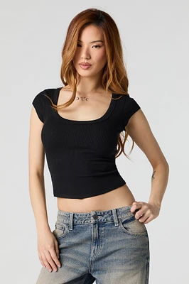 Ribbed Scoop Neck Cap Sleeve Top