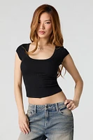 Ribbed Scoop Neck Cap Sleeve Top