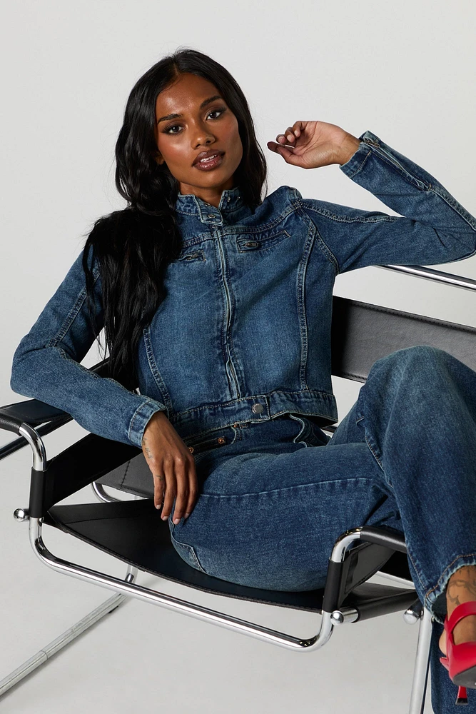 Blouson de style moto en denim