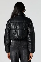 Faux Leather Cropped Puffer Jacket