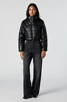 Blouson bouffant court en similicuir
