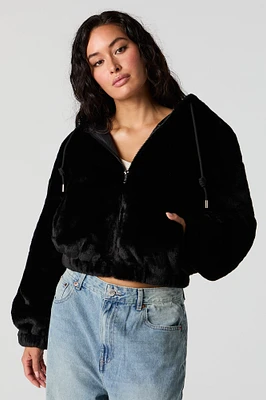 Faux Fur Hooded Bomber Jacket