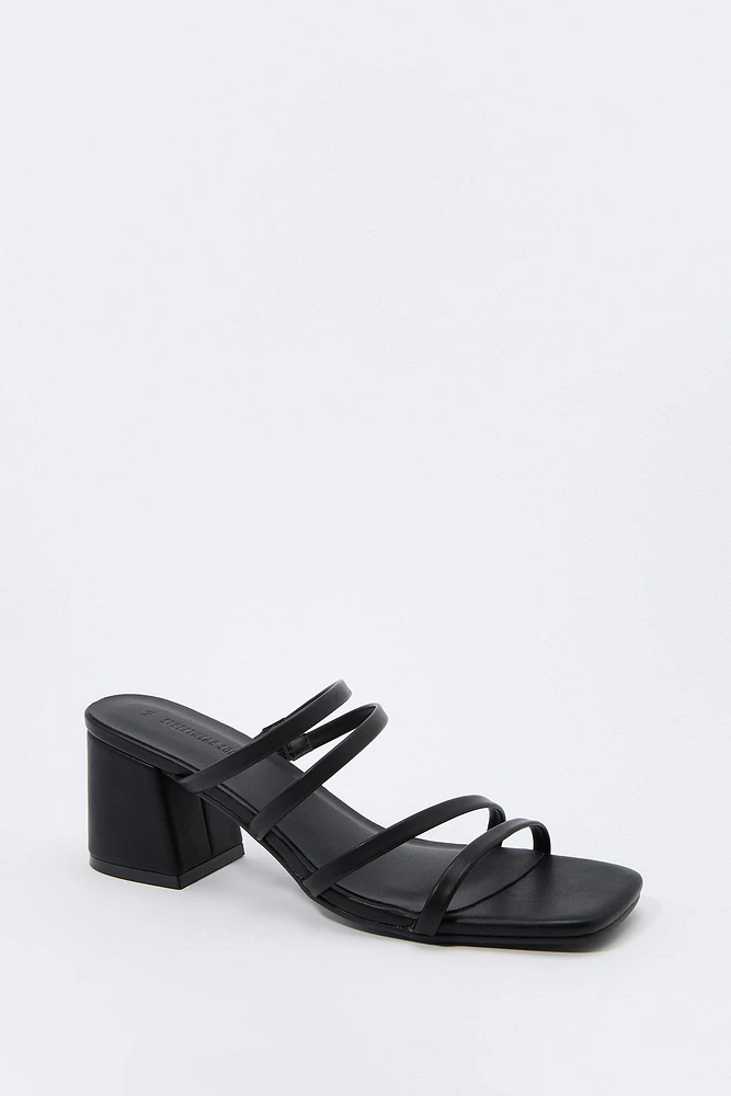 Faux-Leather Strappy Open Toe Heel