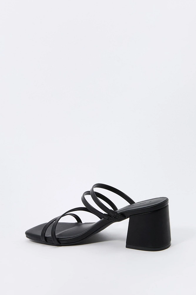 Faux-Leather Strappy Open Toe Heel