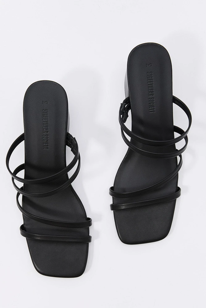 Faux-Leather Strappy Open Toe Heel