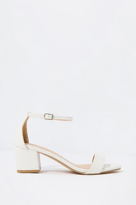 Faux Leather Open Toe Ankle Strap Heel