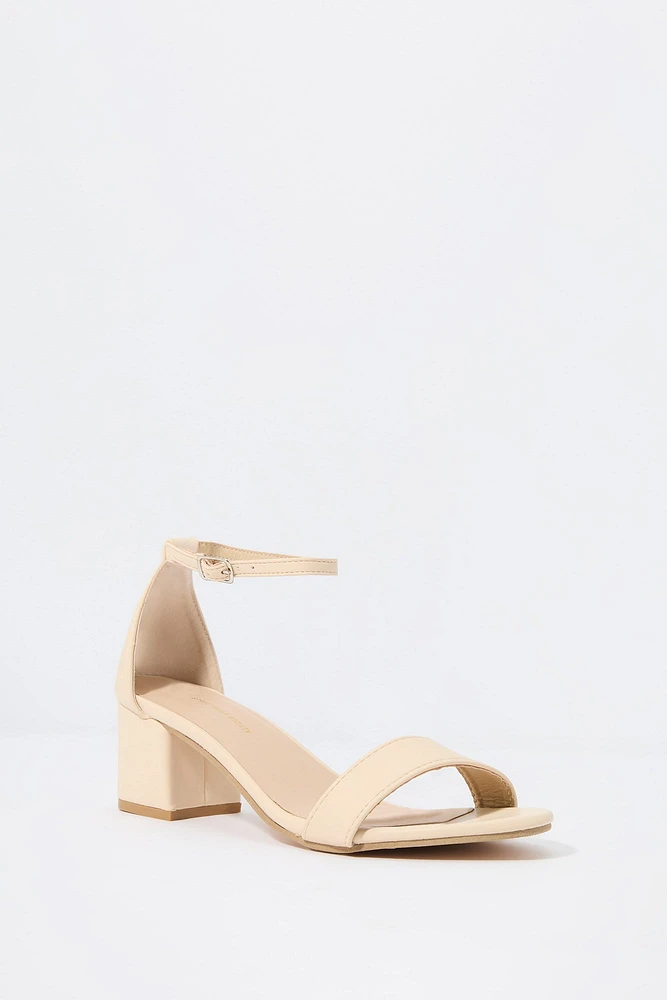 Faux Leather Open Toe Ankle Strap Heel