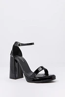 Faux Patent Leather Open Toe Platform Heel