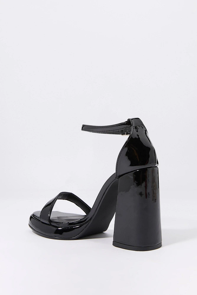 Faux Patent Leather Open Toe Platform Heel