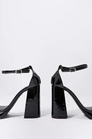 Faux Patent Leather Open Toe Platform Heel