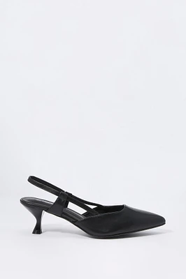 Faux Leather Pointed Toe Kitten Heel