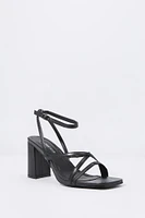 Faux Leather Open Toe Strappy Heel