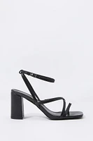 Faux Leather Open Toe Strappy Heel