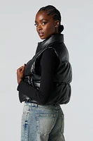 Faux Leather Cropped Puffer Vest