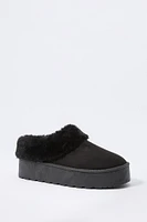 Faux Fur Collared Platform Slipper Bootie