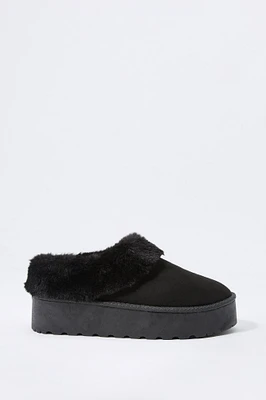 Faux Fur Collared Platform Slipper Bootie