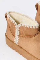 Faux Suede Stitched Edge Platform Booties