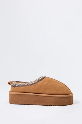 Faux Suede Embroidered Platform Slipper Bootie