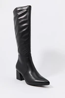 Faux Leather Pointed Toe Knee High Boot