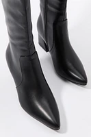 Faux Leather Pointed Toe Knee High Boot