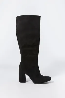 Faux Suede Knee High Heeled Boot