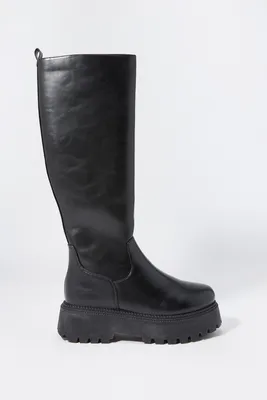 Faux Leather Knee High Platform Boot