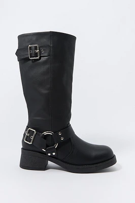 Bottes en similicuir avec boucles et anneau O