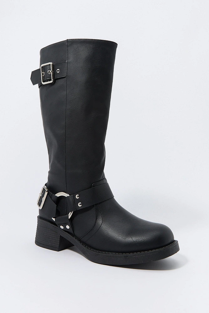 Bottes en similicuir avec boucles et anneau O