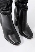 Faux Leather Slouchy Heeled Boot